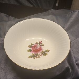 Rose Design Porcelain Bowl with Gold Accent